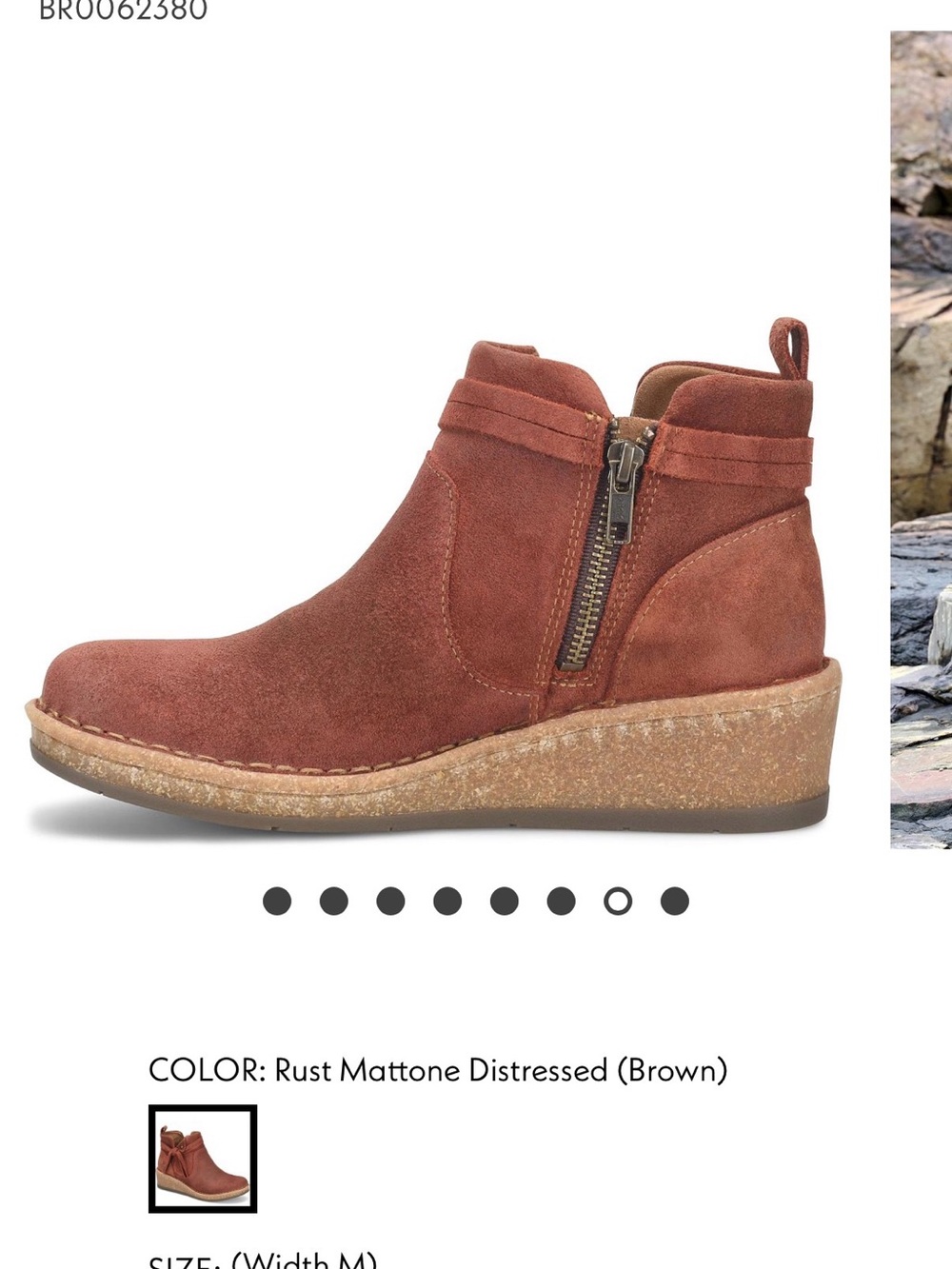 BORN Terracotta/ Rust Suede Wedge Ankle Boot with Side Zip - Women